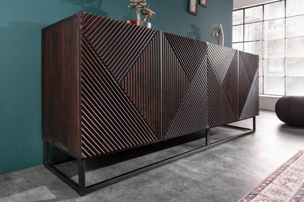 Masivní příborník CREATIVO 177 cm mangové dřevo propracované čelo retro design víceúčelová skříň komoda příborník