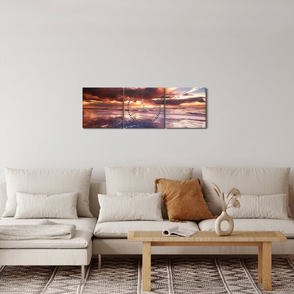 Obraz - Večerní pláž (s hodinami) (90x30 cm)