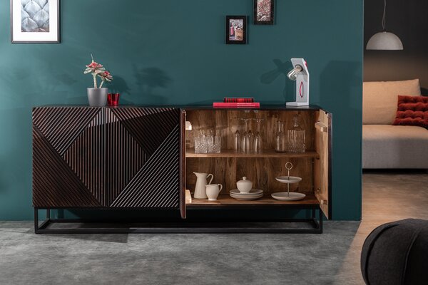 Masivní příborník CREATIVO 177 cm mangové dřevo propracované čelo retro design víceúčelová skříň komoda příborník