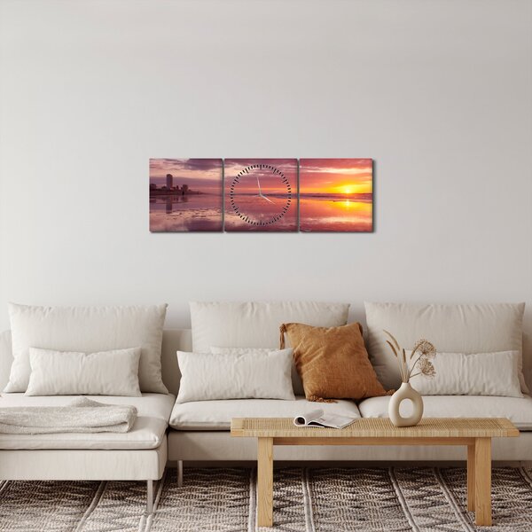 Obraz - Pláž při západu slunce (s hodinami) (90x30 cm)