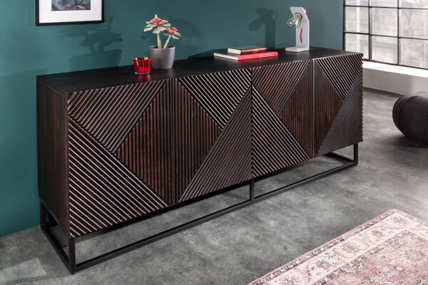 Masivní příborník CREATIVO 177 cm mangové dřevo propracované čelo retro design víceúčelová skříň komoda příborník