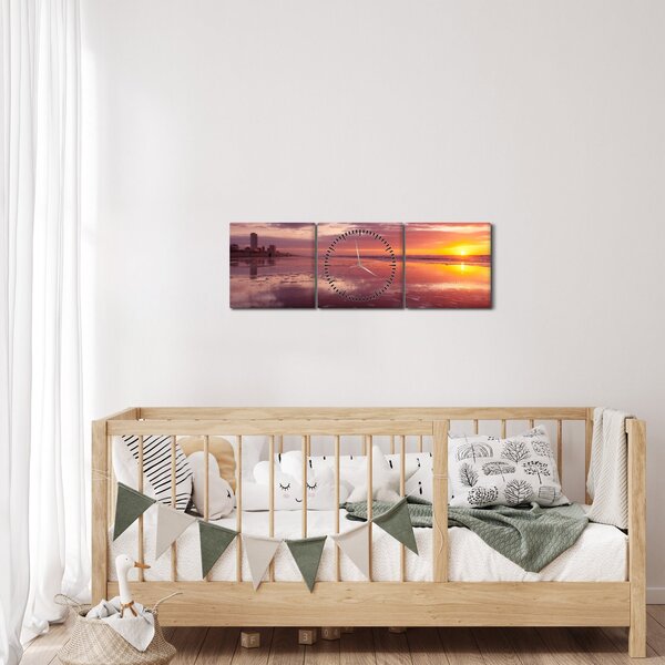 Obraz - Pláž při západu slunce (s hodinami) (90x30 cm)