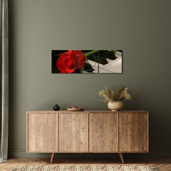 Obraz - Klavír a růže (s hodinami) (90x30 cm)
