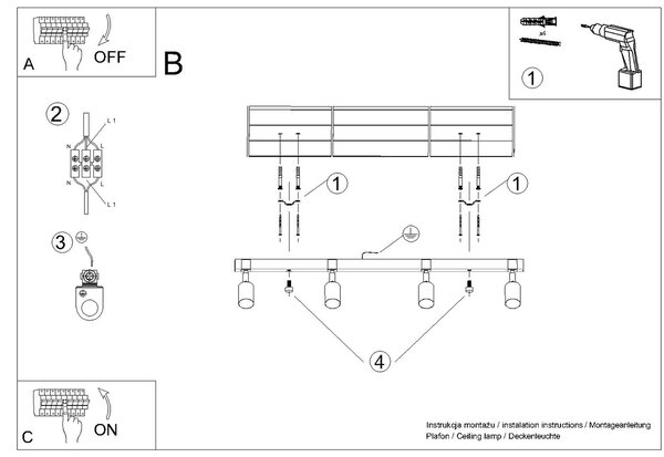 Sollux Lighting Stropní svítidlo FAGER 4L černé