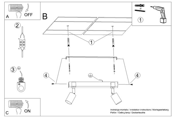 Sollux Lighting Stropní svítidlo FAGER 2 černé