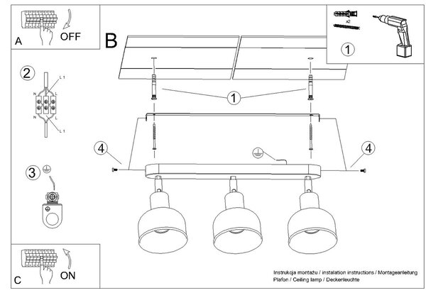 Sollux Lighting Stropní svítidlo ELBA 3 černé