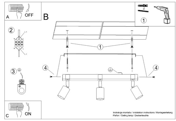 Sollux Lighting Stropní svítidlo FAGER 3 černé