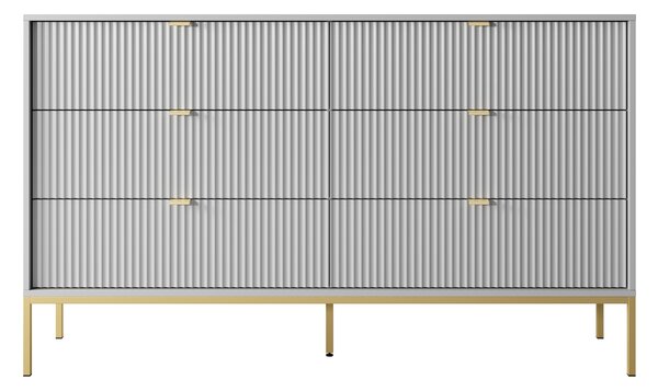 Komoda: 6 zásuvek, šedá, zlaté nohy, 154 x 39 x 83 cm