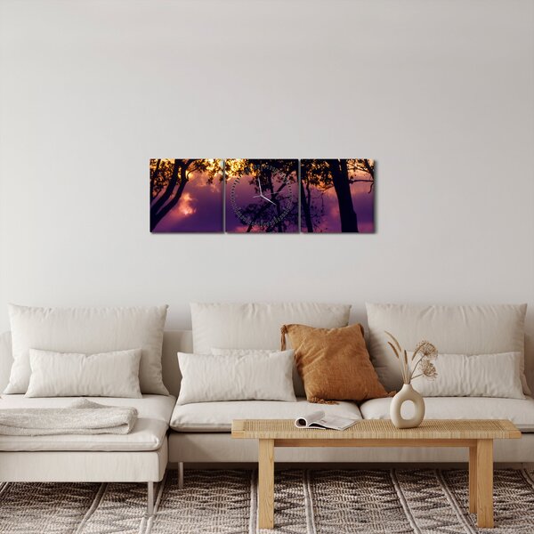 Obraz - Stromy při západu slunce (s hodinami) (90x30 cm)