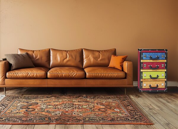 Komoda Kobolo policová ve vzhledu kufru - 40x30x63 cm barevná 4 přihrádky - se zásuvkami skříňka kredenc úložný prostor skříňka do obývacího pokoje