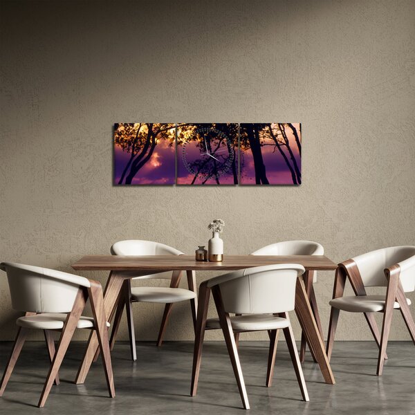Obraz - Stromy při západu slunce (s hodinami) (90x30 cm)