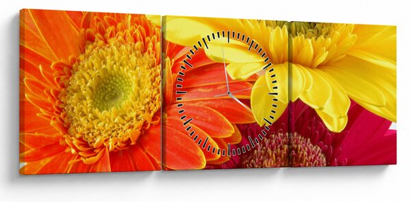 Obraz - Květy Gerbery (s hodinami) (90x30 cm)