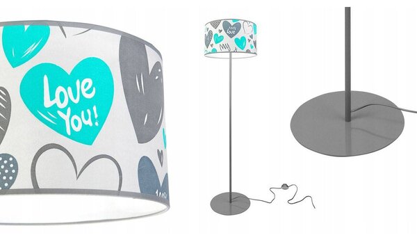 Dětská stojací lampa Heart, 1x bílé textilní stínítko se vzorem, (výběr ze 2 barev konstrukce), o, b