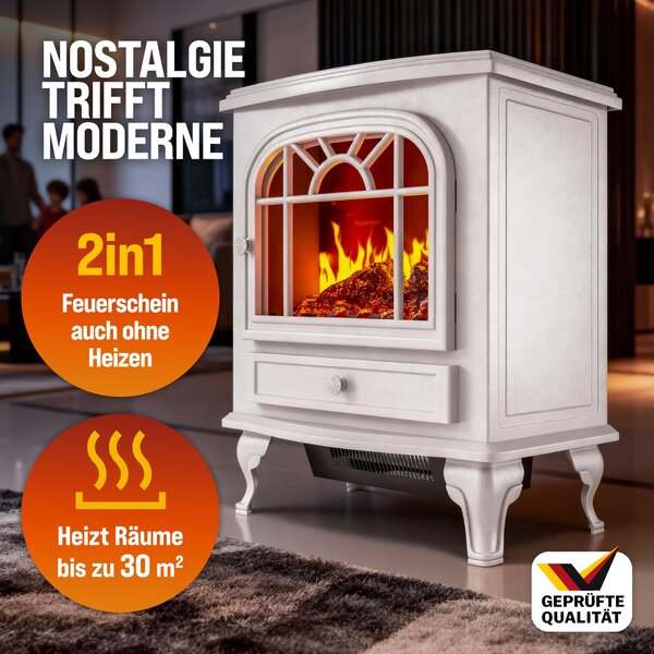 MONZANA® Elektrický krb s LED efektem plamenů, teplovzdušný ventilátor 2000 W, 2 stupně topení, termostat, krb, ohřívač, topení do obývacího pokoje, rozměry 60 x 50 x 30 cm, bílá