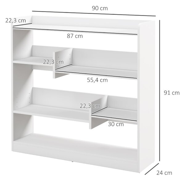 HOMCOM Knihovna s Úložným Prostorem rozměr 90Š x 24H x 91V cm 4 Úrovně 3 Zadní Panely Dřevovláknité Desky Bílá | Aosom