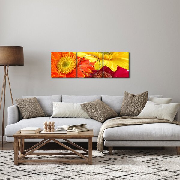 Obraz - Květy Gerbery (s hodinami) (90x30 cm)