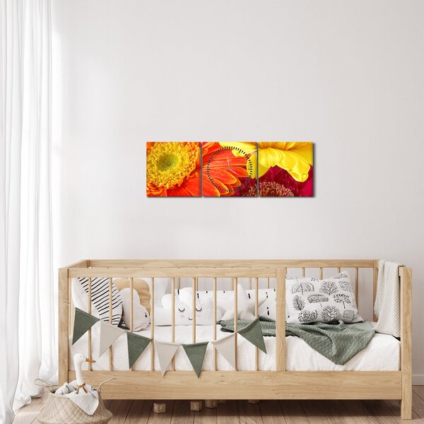 Obraz - Květy Gerbery (s hodinami) (90x30 cm)