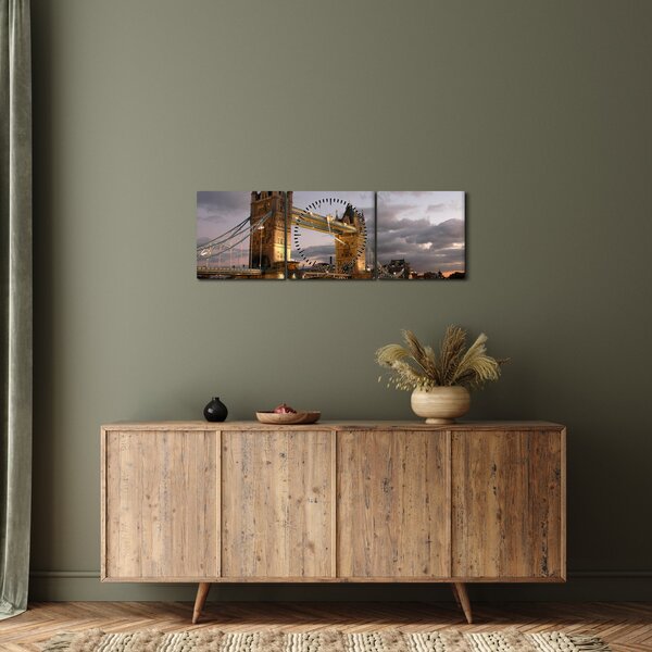 Obraz - Tower Bridge v noci (s hodinami) (90x30 cm)