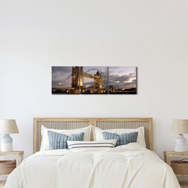 Obraz - Tower Bridge v noci (s hodinami) (90x30 cm)