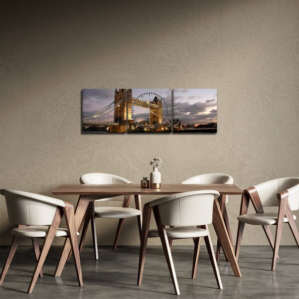 Obraz - Tower Bridge v noci (s hodinami) (90x30 cm)