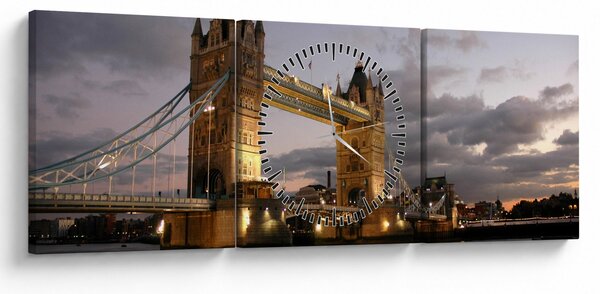 Obraz - Tower Bridge v noci (s hodinami) (90x30 cm)