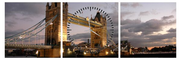 Obraz - Tower Bridge v noci (s hodinami) (90x30 cm)