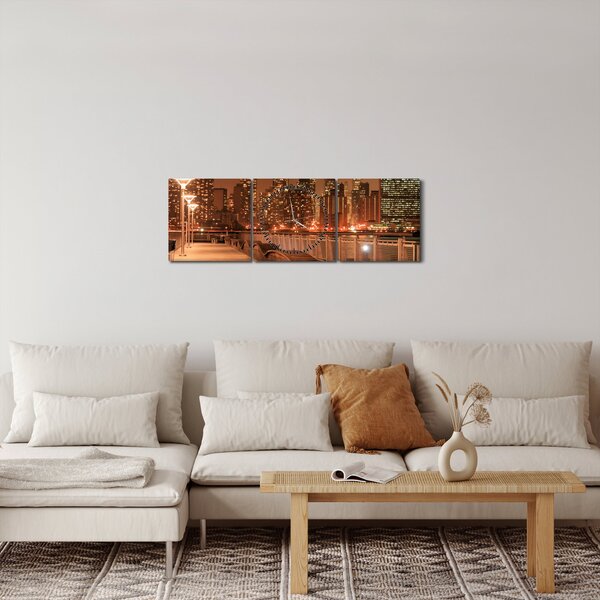 Obraz - Noční město (s hodinami) (90x30 cm)