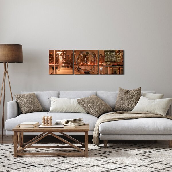 Obraz - Noční město (s hodinami) (90x30 cm)