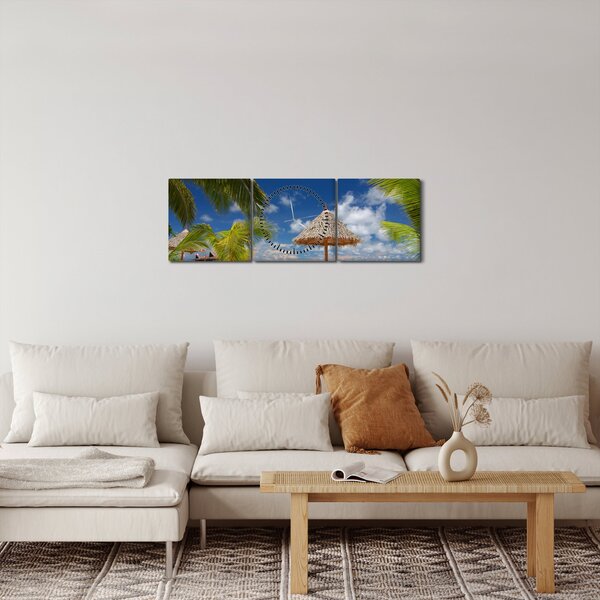 Obraz - Pláž s bílým pískem (s hodinami) (90x30 cm)
