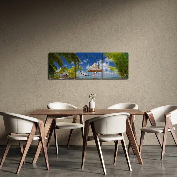 Obraz - Pláž s bílým pískem (s hodinami) (90x30 cm)