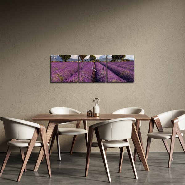 Obraz - Levandulové pole a hory (s hodinami) (90x30 cm)