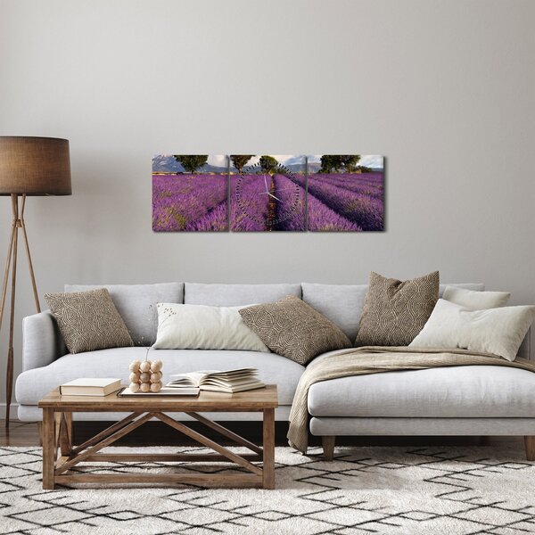 Obraz - Levandulové pole a hory (s hodinami) (90x30 cm)