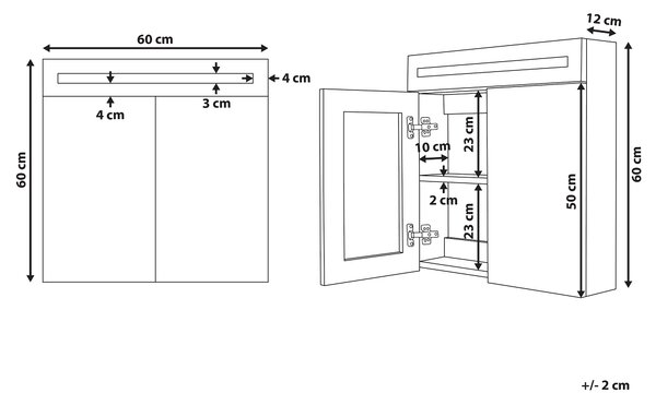 Nástěnná zrcadlová skříňka do koupelny LED JARAMILLO 60 cm 60 cm Černá