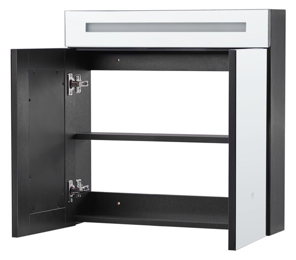 Nástěnná zrcadlová skříňka do koupelny LED JARAMILLO 60 cm 60 cm Černá