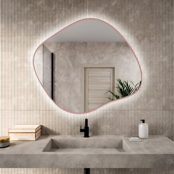 Baltica Design Bright Stain III zrcadlo 70x60 cm s osvětlením růžová 5904107932033