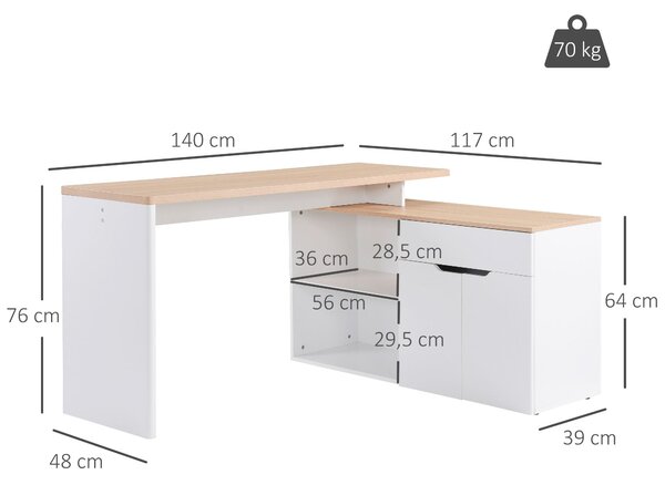 HOMCOM Bílé Počítačové Stolek z Lehké Dřevinové Desky s Modulárním Úložným Prostorem a Šuplíkem | Aosom