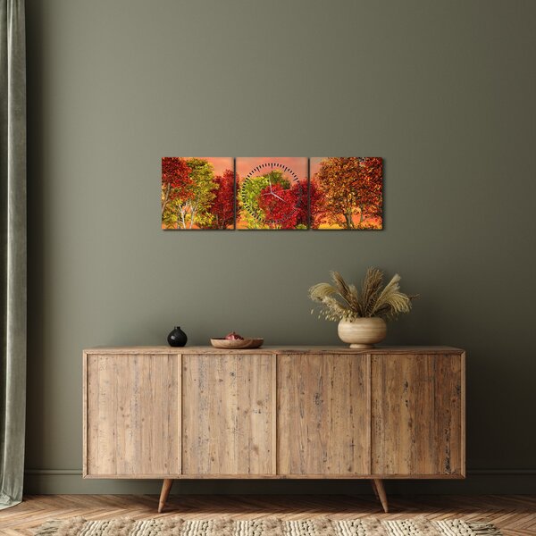 Obraz - Barevné stromy (s hodinami) (90x30 cm)