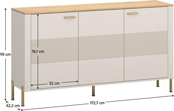 Kondela Třídveřová komoda Runol 3D - kašmír / dub kamenný