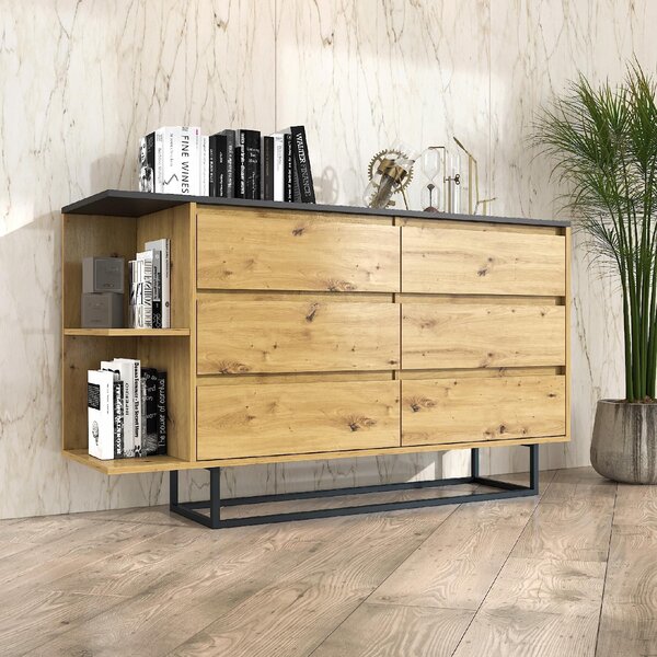 Komoda se 6 zásuvkami na půdních nožkách artisan black