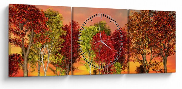 Obraz - Barevné stromy (s hodinami) (90x30 cm)