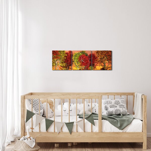 Obraz - Barevné stromy (s hodinami) (90x30 cm)