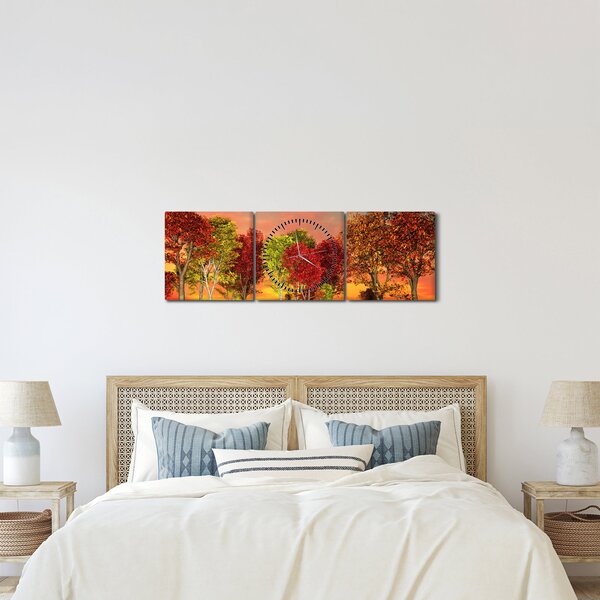 Obraz - Barevné stromy (s hodinami) (90x30 cm)
