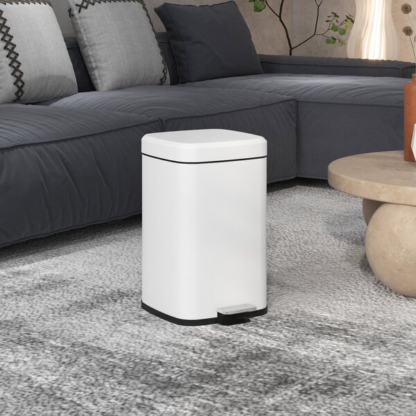 HOMCOM 20L Pěnový Odpadkový Koš z Nerezové Oceli s Tichým Víkem, Kompaktní, Odnímatelný Vnitřní Kbelík, 28L x 35Š x 45V cm, Bílý | Aosom