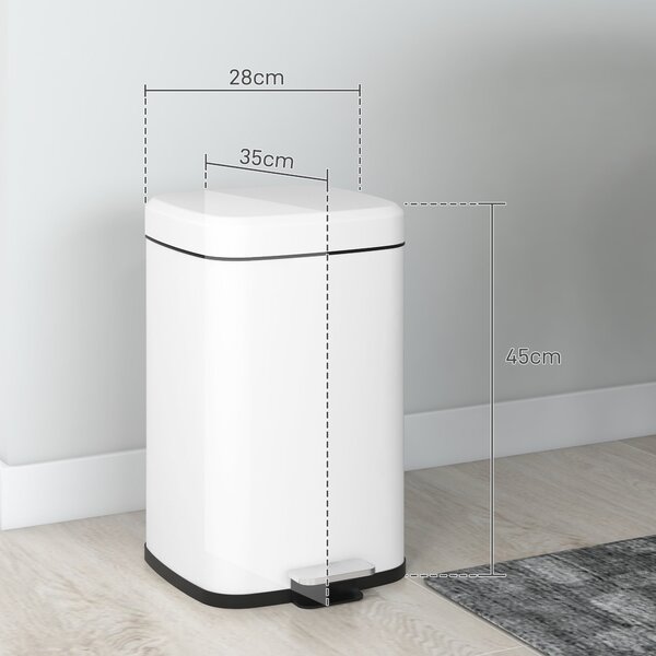 HOMCOM 20L Pěnový Odpadkový Koš z Nerezové Oceli s Tichým Víkem, Kompaktní, Odnímatelný Vnitřní Kbelík, 28L x 35Š x 45V cm, Bílý | Aosom