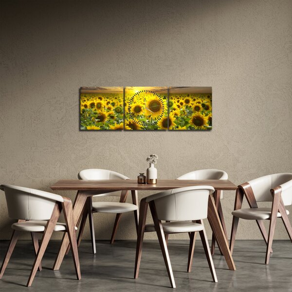 Obraz - Slunečnice při západu slunce (s hodinami) (90x30 cm)