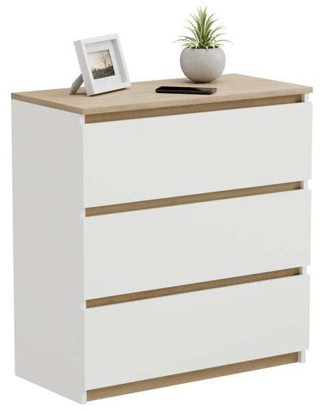 Komoda - 60x77x37 cm - bílá - se 3 zásuvkami - stabilní - moderní - do obývacího pokoje ložnice
