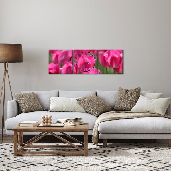 Obraz - Růžové tulipány (s hodinami) (90x30 cm)