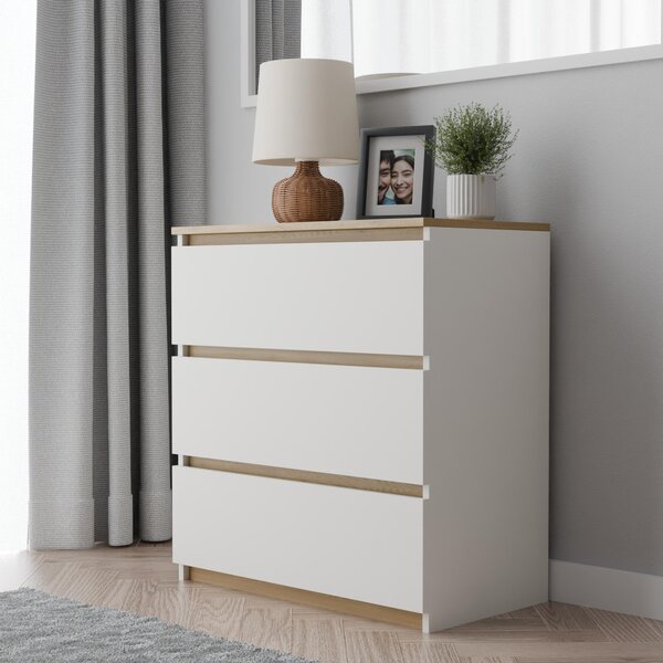 Komoda - 60x77x37 cm - bílá - se 3 zásuvkami - stabilní - moderní - do obývacího pokoje ložnice