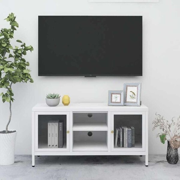 TV stolek bílý 105 x 35 x 52 cm ocel a sklo 336059