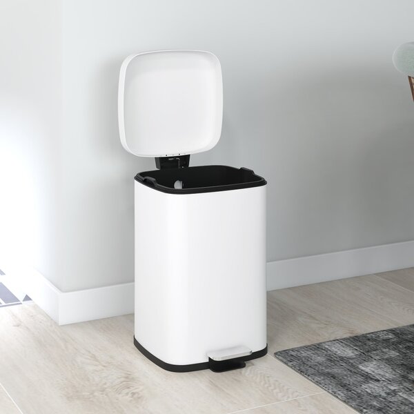 HOMCOM 20L Pěnový Odpadkový Koš z Nerezové Oceli s Tichým Víkem, Kompaktní, Odnímatelný Vnitřní Kbelík, 28L x 35Š x 45V cm, Bílý | Aosom